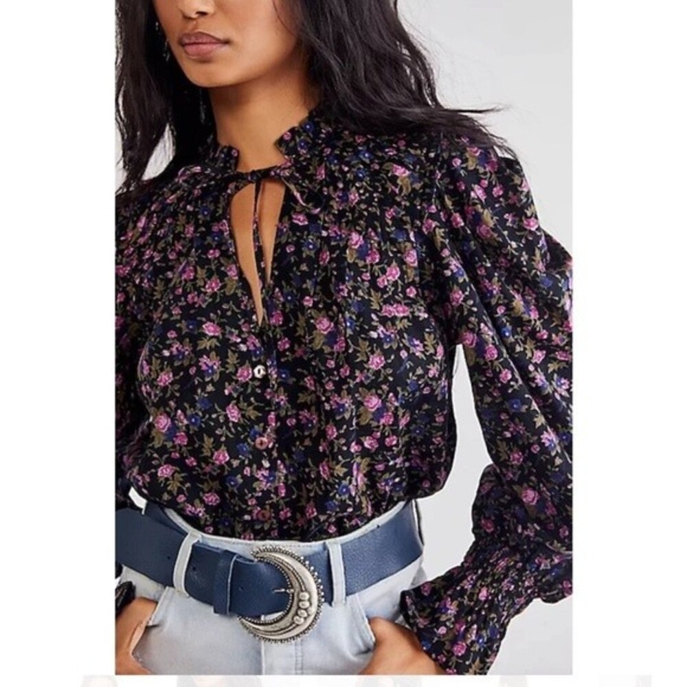 FREE PEOPLE Black Floral Blouse - Picture 1 of 13